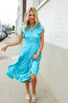 Find Love Blue Boho Print Flutter Sleeve Fit & Flare Dress - Charming Charlie