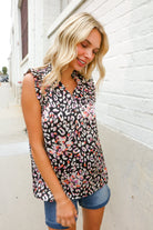 Dazzle In Black Leopard Print Frill Notch Neck Top - Charming Charlie