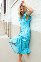 Find Love Blue Boho Print Flutter Sleeve Fit & Flare Dress - Charming Charlie