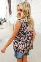 Dazzle In Black Leopard Print Frill Notch Neck Top - Charming Charlie
