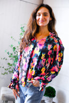 Bold and Blooming Bubble Sleeve Woven Blouse - Charming Charlie