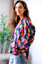 Bold and Blooming Bubble Sleeve Woven Blouse - Charming Charlie