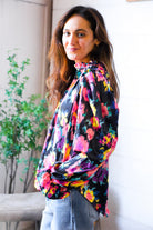Bold and Blooming Bubble Sleeve Woven Blouse - Charming Charlie