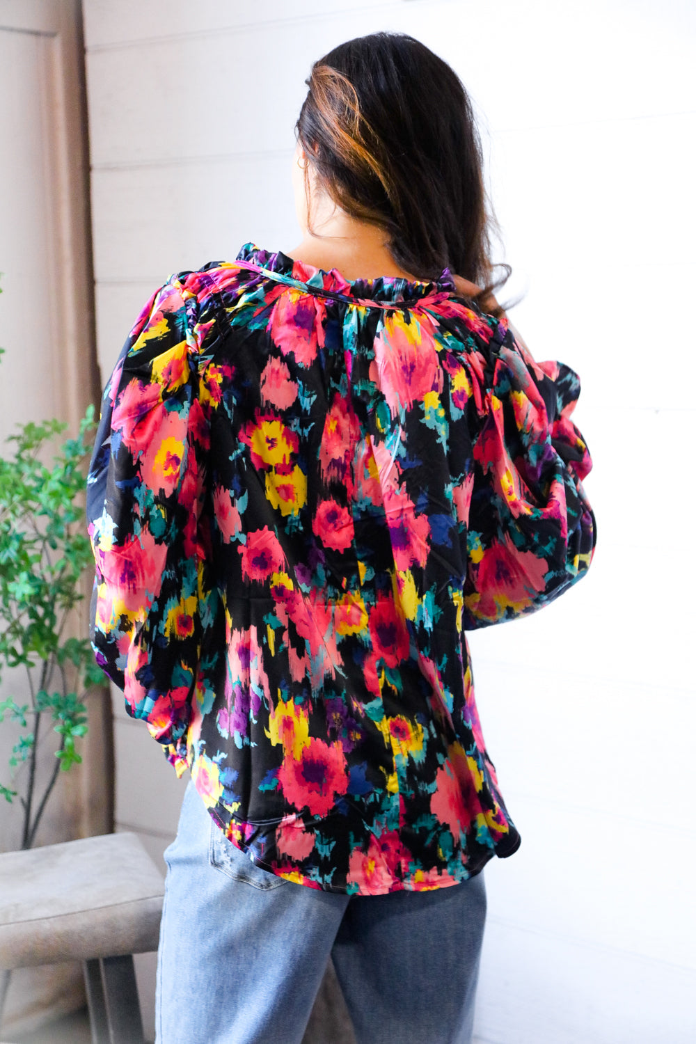 Bold and Blooming Bubble Sleeve Woven Blouse - Charming Charlie