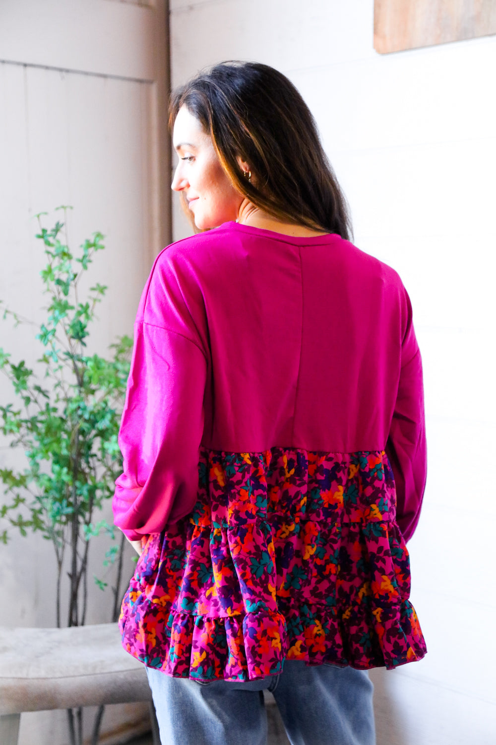 Fuchsia Fizz Drop Shoulder Babydoll Blouse - Charming Charlie