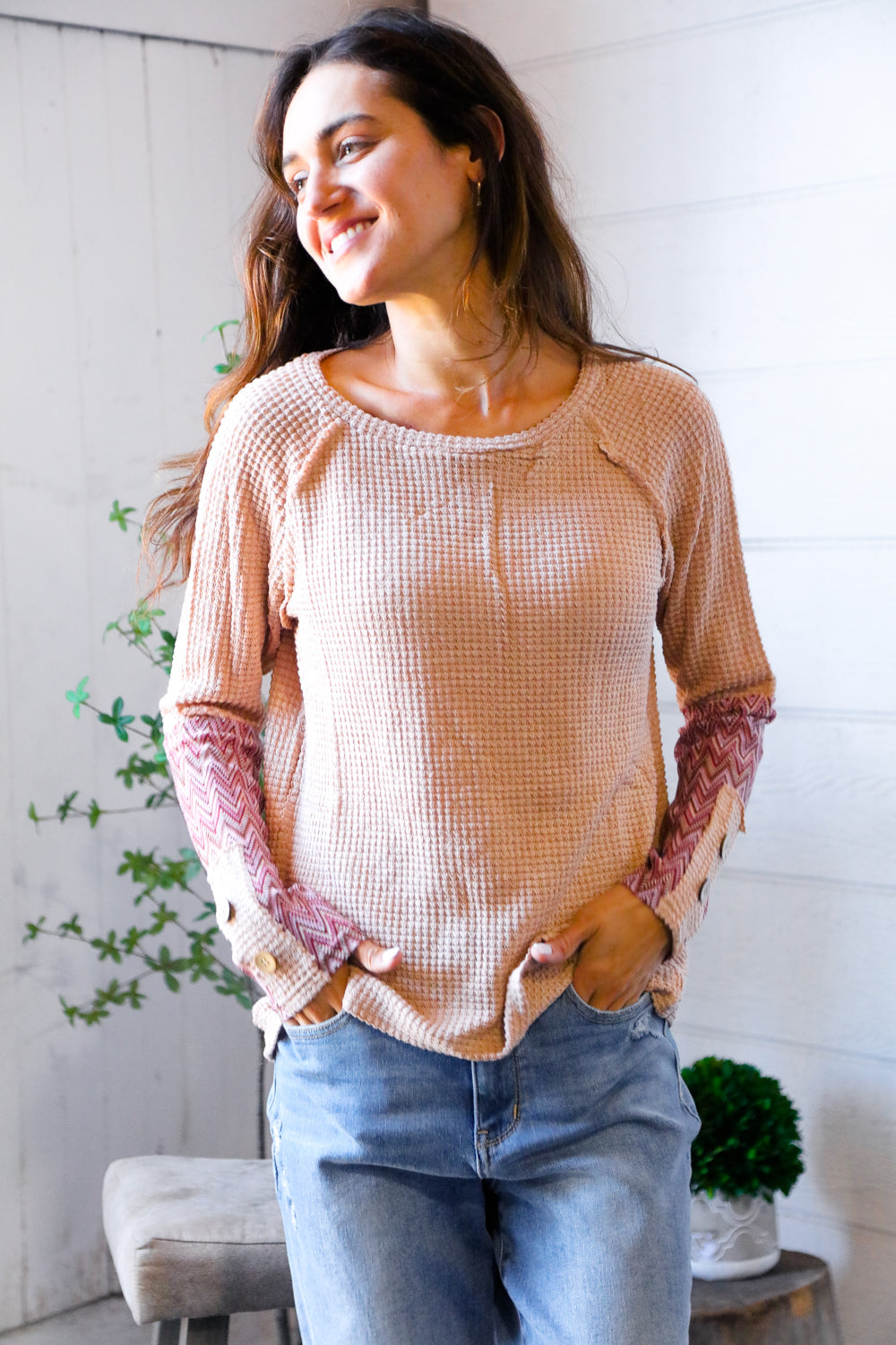 Zigzag Charm Blush Thermal Long Sleeve - Charming Charlie