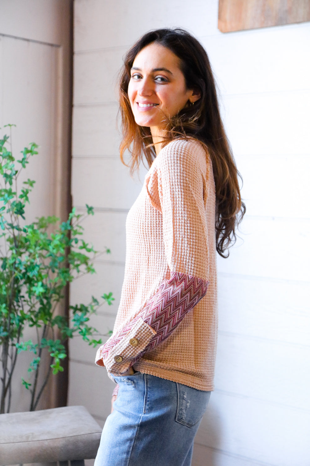 Zigzag Charm Blush Thermal Long Sleeve - Charming Charlie