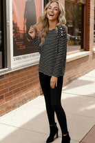 Chic & Buttoned Black and White Tee - Charming Charlie