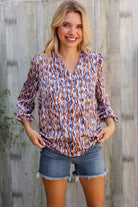 On A Wild Streak V Neck Fabric Button Detail Blouse - Charming Charlie