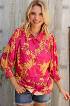 Elegant In Fuchsia Satin Button-Down Smock Long Sleeve Blouse - Charming Charlie