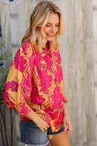 Elegant In Fuchsia Satin Button-Down Smock Long Sleeve Blouse - Charming Charlie