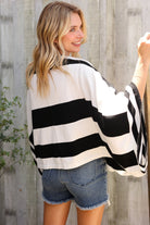The Traveler Black/White Stripe Dolman Notch Neck Sweater Poncho - Charming Charlie