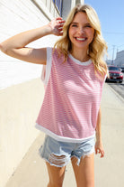 Lock Eyes Pink & Ivory Jacquard Waffle Knit Banded Sleeveless Top - Charming Charlie