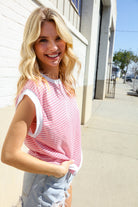 Lock Eyes Pink & Ivory Jacquard Waffle Knit Banded Sleeveless Top - Charming Charlie