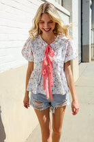 Feeling Femme Ivory Ribbon Bow Tie Folded Puff Sleeve Top - Charming Charlie