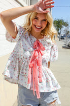 Feeling Femme Ivory Ribbon Bow Tie Folded Puff Sleeve Top - Charming Charlie