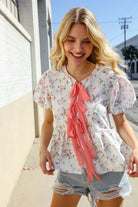 Feeling Femme Ivory Ribbon Bow Tie Folded Puff Sleeve Top - Charming Charlie