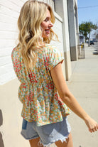 Be Charming Sage Floral Print Elastic Neck Ribbon Bow Tie Top - Charming Charlie