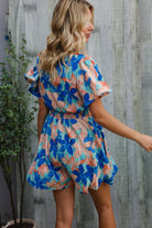 Feeling Bold Turquoise Floral Smocked Waist Flutter Sleeve Romper - Charming Charlie