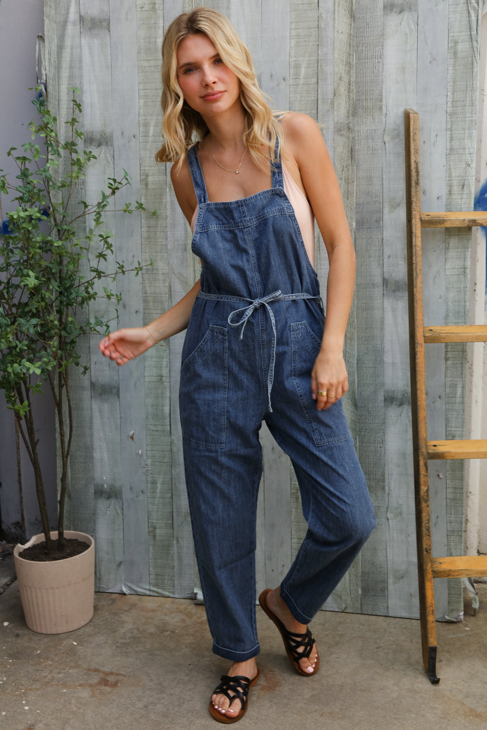Weekend Ready Cotton Denim Baggy Leg Bib Overall Jumper - Charming Charlie