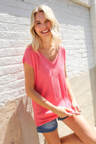 Summer Vibes Coral Relaxed Fit Jacquard Knitted Top - Charming Charlie