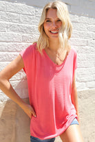 Summer Vibes Coral Relaxed Fit Jacquard Knitted Top - Charming Charlie