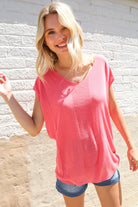 Summer Vibes Coral Relaxed Fit Jacquard Knitted Top - Charming Charlie