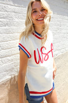 Holiday Ready Red/White & Blue USA Embroidery Dolman Top - Charming Charlie