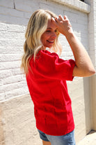 Patriotic USA Red Knit Embroidery Puff Sleeve Sweater Top - Charming Charlie