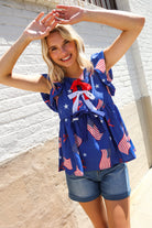 American Flag Blue & Red Stars & Bow Print Woven Top - Charming Charlie
