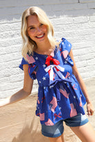 American Flag Blue & Red Stars & Bow Print Woven Top - Charming Charlie