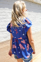 American Flag Blue & Red Stars & Bow Print Woven Top - Charming Charlie