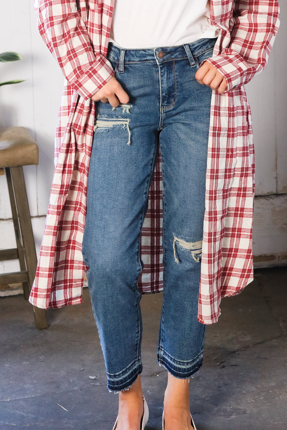 JUDY BLUE Boyfriend Fit Rip Denim Jeans - Charming Charlie