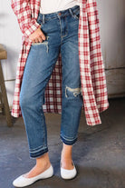 JUDY BLUE Boyfriend Fit Rip Denim Jeans - Charming Charlie