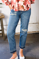 JUDY BLUE Boyfriend Fit Rip Denim Jeans - Charming Charlie