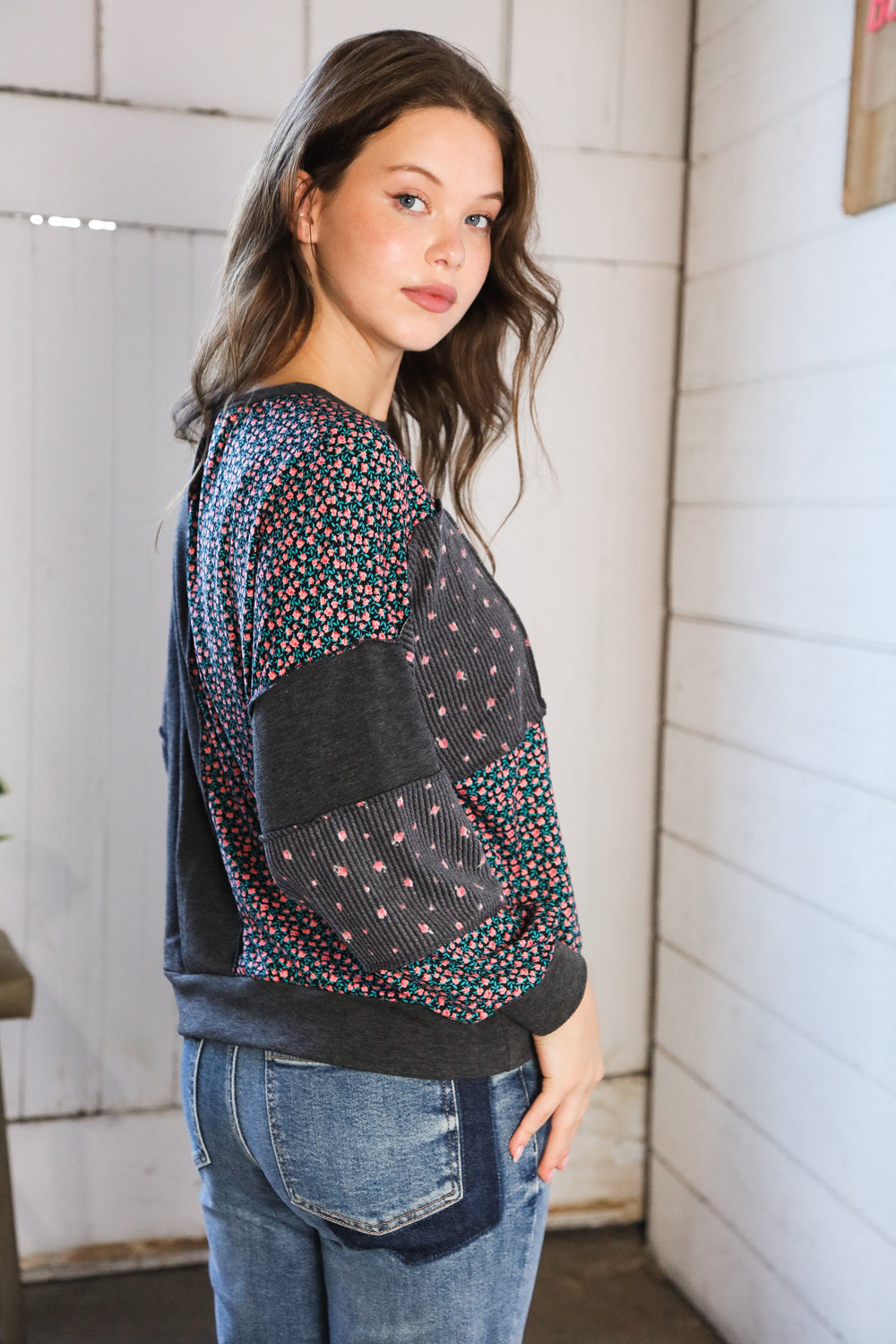 Lazy Daisies Charcoal Pullover - Charming Charlie