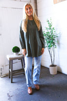 Read Between the Lines Olive Button Cotton Tunic - Charming Charlie