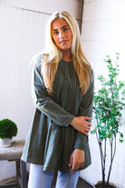 Read Between the Lines Olive Button Cotton Tunic - Charming Charlie