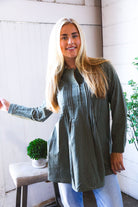 Read Between the Lines Olive Button Cotton Tunic - Charming Charlie