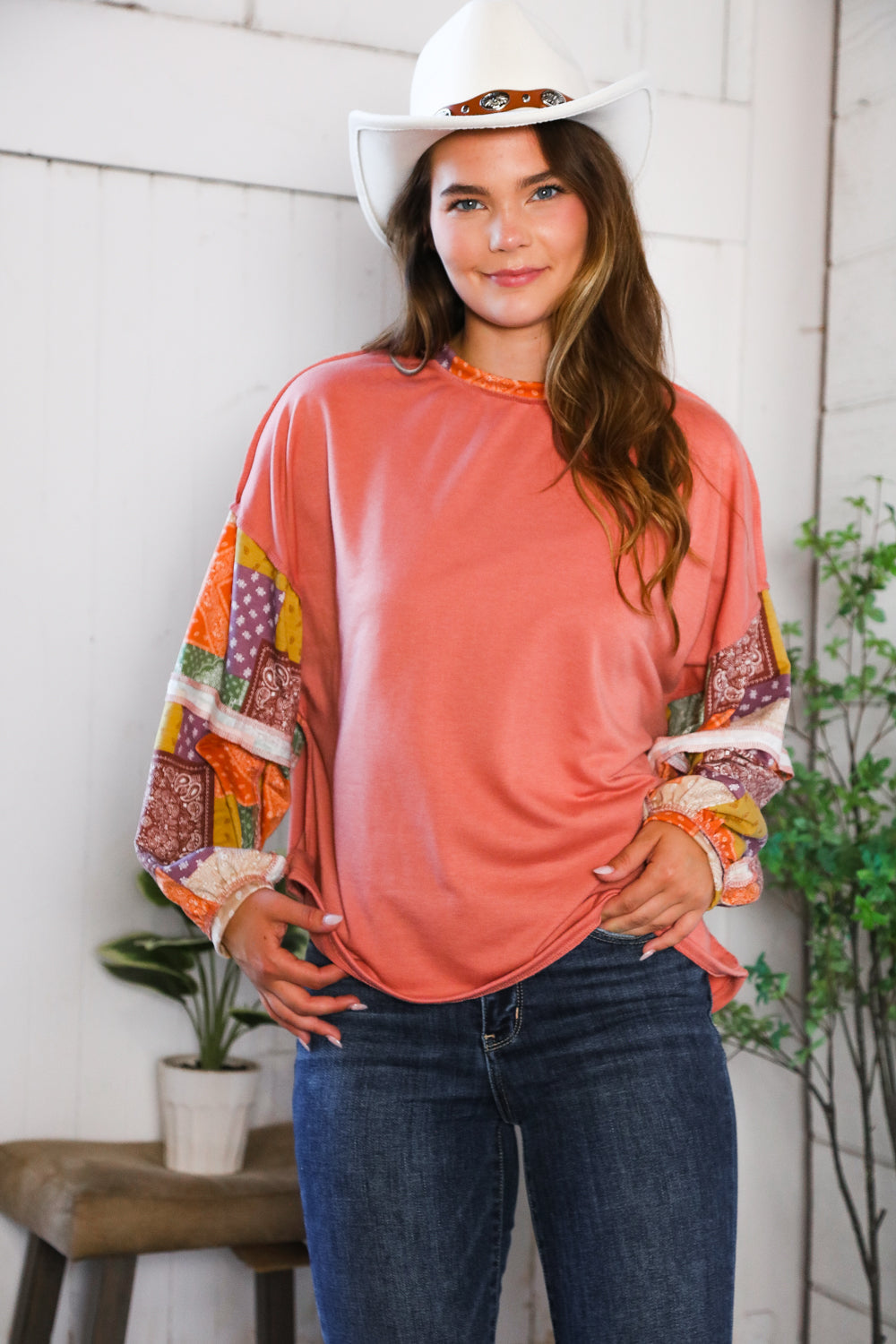 Wanderlust Patchwork Long Sleeve Top - Charming Charlie