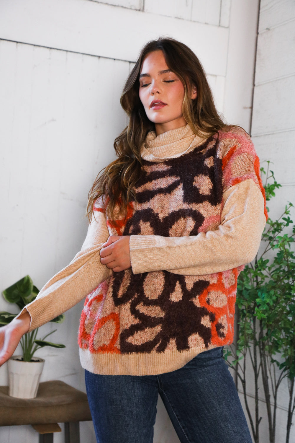 Blooms in Autumn Turtleneck Cozy Sweater - Charming Charlie