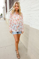 The Feminine Touch Chiffon Button-Down Floral Ruffle Sleeve Blouse - Charming Charlie