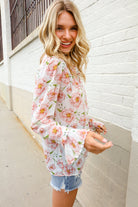 The Feminine Touch Chiffon Button-Down Floral Ruffle Sleeve Blouse - Charming Charlie