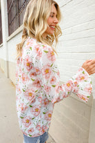 The Feminine Touch Chiffon Button-Down Floral Ruffle Sleeve Blouse - Charming Charlie