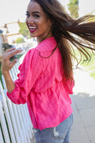 Stay With Me Pink V Neck Ribbon Bow Babydoll Woven Blouse - Charming Charlie