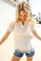 Classy Chic Ivory Swiss Dot Chiffon Button Yoke Lined Blouse - Charming Charlie