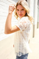 Classy Chic Ivory Swiss Dot Chiffon Button Yoke Lined Blouse - Charming Charlie