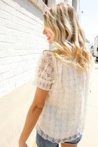 Classy Chic Ivory Swiss Dot Chiffon Button Yoke Lined Blouse - Charming Charlie