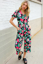 Spring Vibes Tropical Floral Ruffle Sleeve Wide Leg Jumpsuit - Charming Charlie