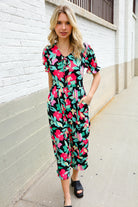 Spring Vibes Tropical Floral Ruffle Sleeve Wide Leg Jumpsuit - Charming Charlie